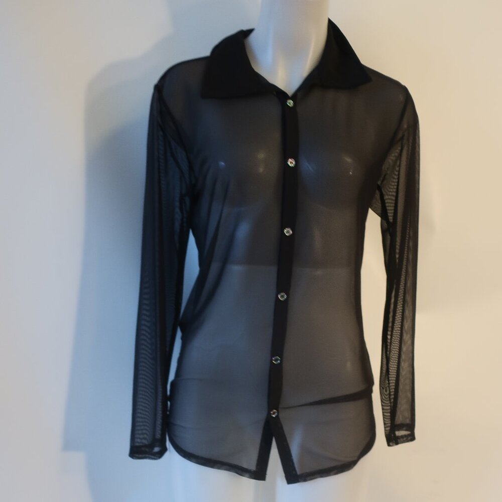 NWT Womens Bossa Black Semi-Sheer Jess Button-Up Shirt Top Blouse S